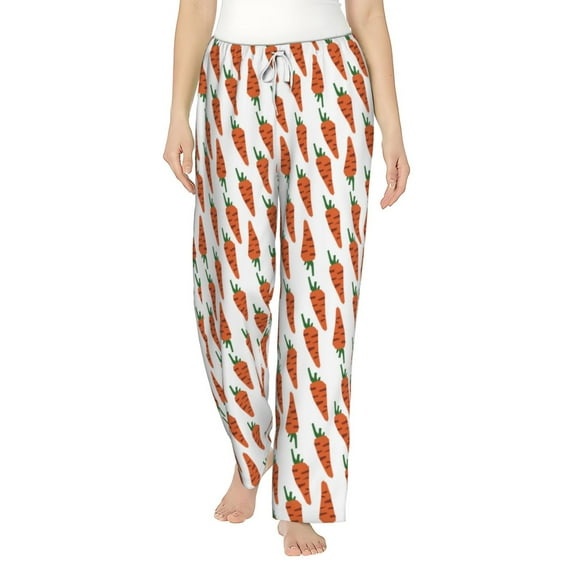 Uemuo Carrot Pattern Women's Wide Leg Palazzo Lounge Pants with Pockets Light Weight Loose Comfy Casual Pajama Pants-Large