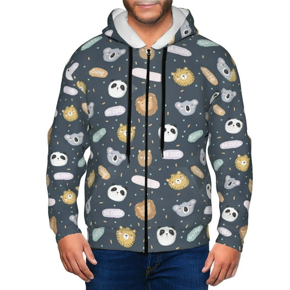 Uemuo Cartoon Animals for Men's Fashion Full-zip Hoodies & Sweatshirts with Kangaroo Pocket, Zip-up Hooded Sweatshirt, Moisture Wicking & Breathable-Medium