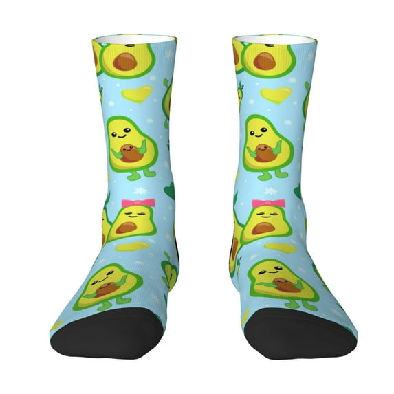 Uemuo Cartoon Avocado Pattern Women's Crew Socks, Soft Durable Breathable Moisture-Wicking with Odor Control Cotton socks