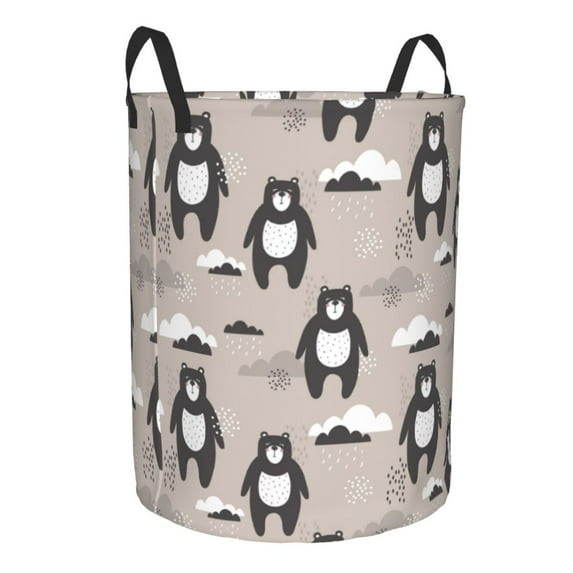 Uemuo Cartoon Bear Brown Pattern Circular Laundry Hamper Basket with handles,Collapsible laundry basket,Large capacity laundry hamper,Laundry Organizer-