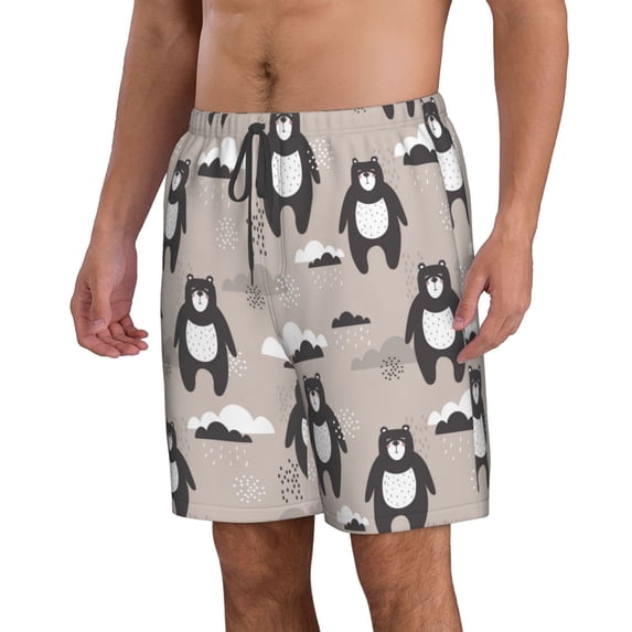 Uemuo Cartoon Bear Brown Pattern Men's Swim Trunks Hawaiian Beach Bathing Suit Swimsuits Beach Quick-Dry Shorts with Pockets-3X-Large