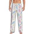 thumbnail image 1 of Uemuo Cartoon Bunny Pattern Men's Wide Leg Palazzo Lounge Pants with Pockets Light Weight Loose Comfy Casual Pajama Pants-Small, 1 of 9