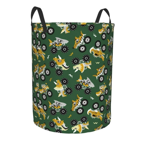 Uemuo Cartoon Car Pattern Circular Laundry Hamper Basket with handles,Collapsible laundry basket,Large capacity laundry hamper,Laundry Organizer-Small