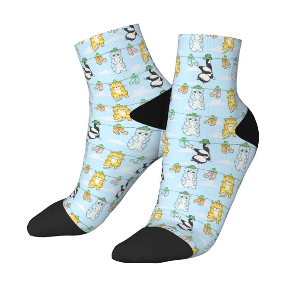 Uemuo Cartoon Cat Printed Crew Socks, Moisture-Wicking Socks, Athletic Socks for Men Breathable Cushion Socks Casual Sport Socks for Running Traveling