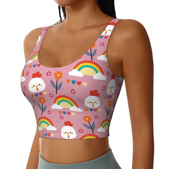 Uemuo Cartoon Chicken Pattern Women's Sports Bra - High Impact Support, Breathable, and Comfortable Athletic Bra for Running, Yoga, and Workouts