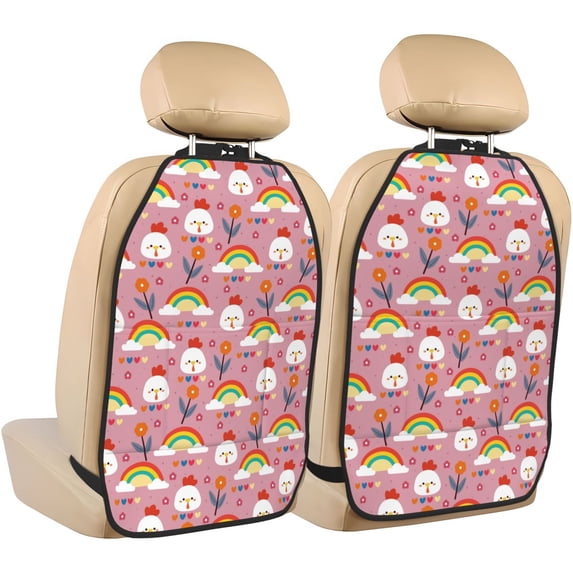 Uemuo Cartoon Chicken Printed Car Back Seat Protector,2 Pcs Backseat Car Organizer, Kick Mats Back Seat Protector , Back Seat Organizer for Kids