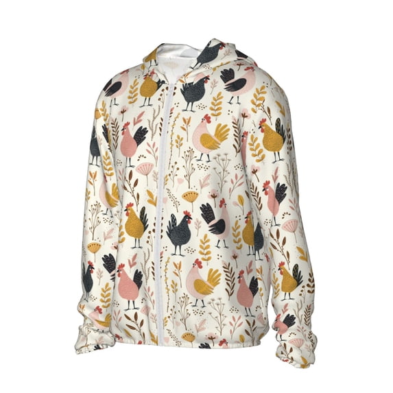 Uemuo Cartoon Chickens Pattern Women's Full Zip UPF 50+ Sun Protection Hoodie Jacket Long Sleeve Sun Shirt Hiking Outdoor Performance with Pockets-XX-Large