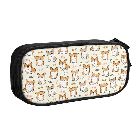 Uemuo Cartoon Corgi Printed Pencil Pen Case, Portable Pencil Pouch with Zipper, Compact Stationery Bag Makeup Bag, Pencil Bag for Home Office