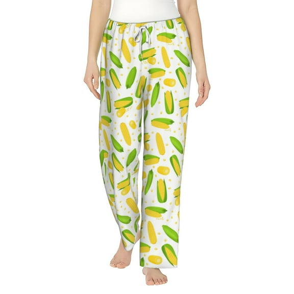 Uemuo Cartoon Corn Pattern Women's Wide Leg Palazzo Lounge Pants with Pockets Light Weight Loose Comfy Casual Pajama Pants-Small