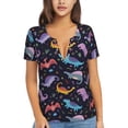 thumbnail image 1 of Uemuo Cartoon Dinosaur Drawing Women's Deep V-Neck Low Cut Tops - Casual Loose Fit with Stainless Steel Loop, Soft, Breathable, Perfect for Office, Travel, and Daily Wear-Medium, 1 of 5