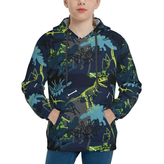 Uemuo Cartoon Dinosaur Pattern Hooded Sweatshirt for Youth Pullover with Kangaroo Pocket Trendy youth sweatshirt Casual Hoodie for Boys and Girls-X-Large