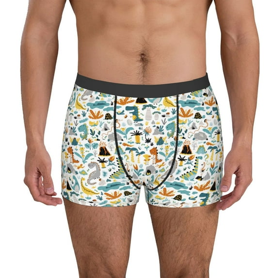 Uemuo Cartoon Dinosaur Pattern Men's Boxer Briefs,Trunk Anti-Chafing,Comfortable, Durable, and Stylish Underwear-Small