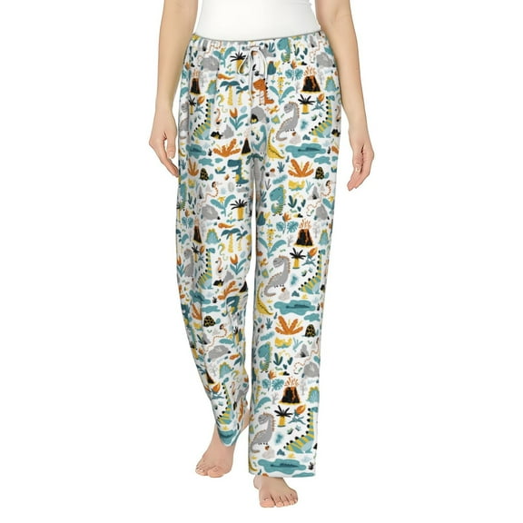 Uemuo Cartoon Dinosaur Pattern Women's Wide Leg Palazzo Lounge Pants with Pockets Light Weight Loose Comfy Casual Pajama Pants-Medium