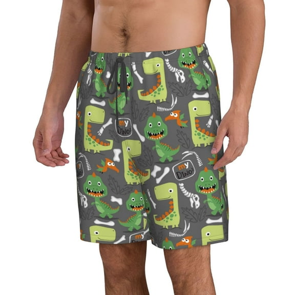 Uemuo Cartoon Dinosaurs (2) Pattern Men's Swim Trunks Hawaiian Beach Bathing Suit Swimsuits Beach Quick-Dry Shorts with Pockets-Medium
