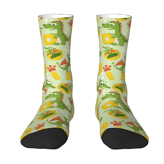Uemuo Cartoon Dinosaurs Pattern Women's Crew Socks, Soft Durable Breathable Moisture-Wicking with Odor Control Cotton socks