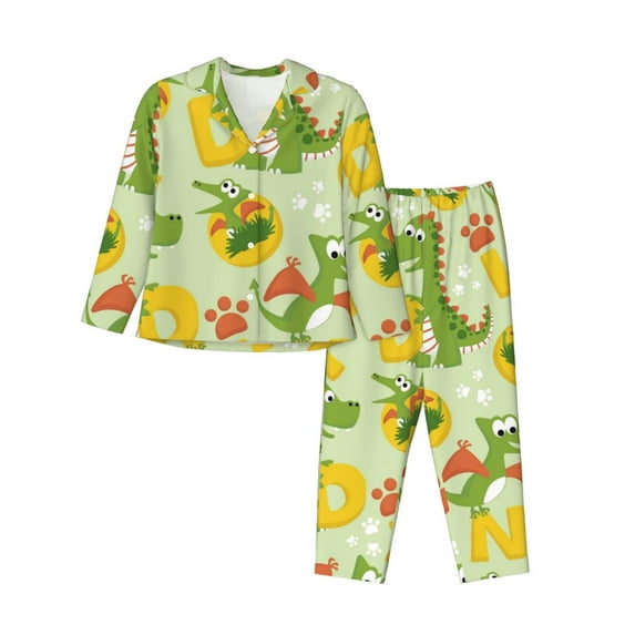 Uemuo Cartoon Dinosaurs Pattern Womens Pajama Sets,PJ Set for Women,Pajamas for Women Logo,Long Sleeve Pajama Set for Women,Soft Long Sleeve Top With Pants-Medium