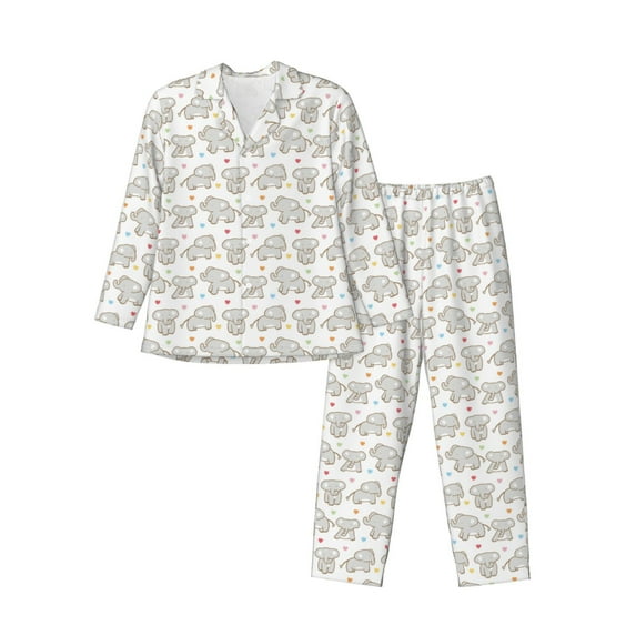 Uemuo Cartoon Elephant and Heart Pattern 2-Piece Loungewear Set - Men’s Soft Sleepwear, Cozy Winter PJs, Comfy Sleep Set-Medium