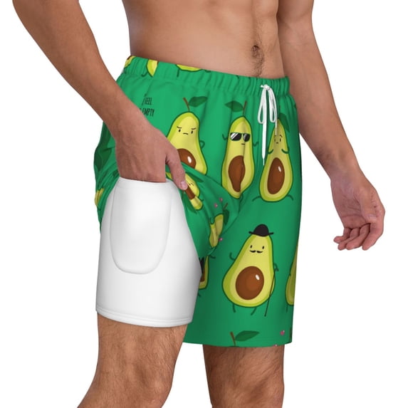 Uemuo Cartoon Fruit 1 Pattern Mens Swim Trunks Quick Dry Board Shorts with Mesh Lining, Stretch Beach Shorts Quick Dry No-Chafing Board Shorts-3X-Large