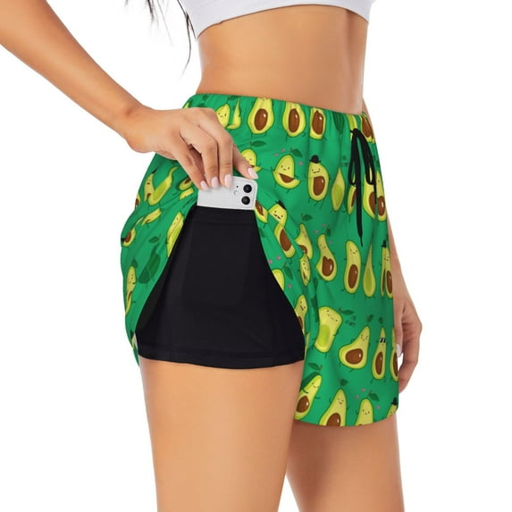 Uemuo Cartoon Fruit 1 Pattern Women's Athletic Shorts High Waisted Running Shorts with Liner Pockets Gym Elastic Workout Shorts-Medium