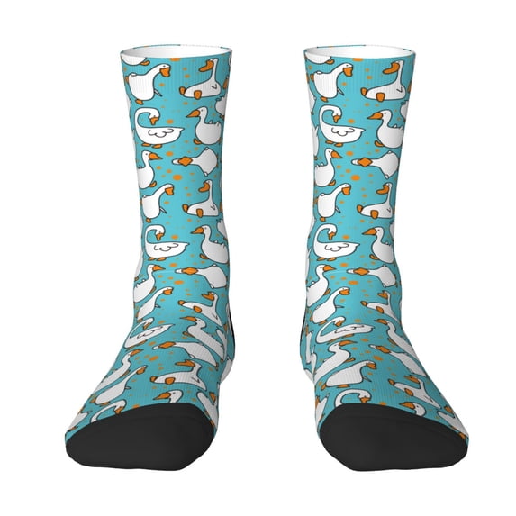Uemuo Cartoon Funny Goose Pattern Women's Crew Socks, Soft Durable Breathable Moisture-Wicking with Odor Control Cotton socks