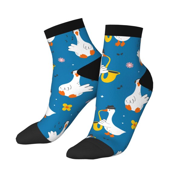 Uemuo Cartoon Goose Printed Crew Socks, Moisture-Wicking Socks, Athletic Socks for Men Breathable Cushion Socks Casual Sport Socks for Running Traveling