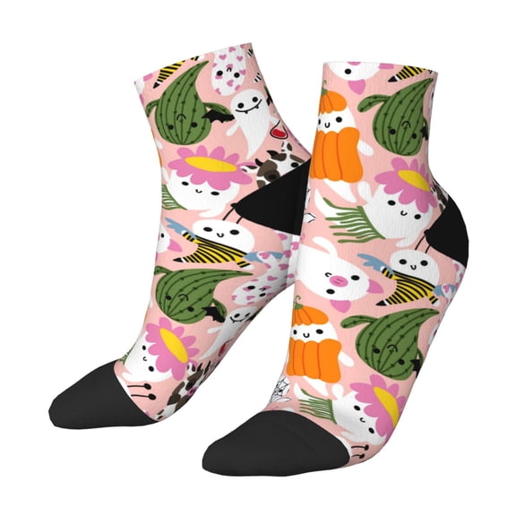 Uemuo Cartoon Halloween Printed Crew Socks, Moisture-Wicking Socks, Athletic Socks for Men Breathable Cushion Socks Casual Sport Socks for Running Traveling