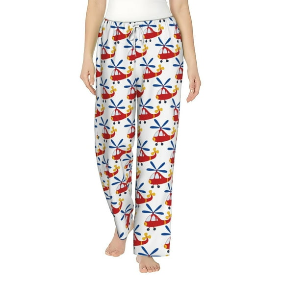 Uemuo Cartoon Helicopter Pattern Women's Wide Leg Palazzo Lounge Pants with Pockets Light Weight Loose Comfy Casual Pajama Pants-Large