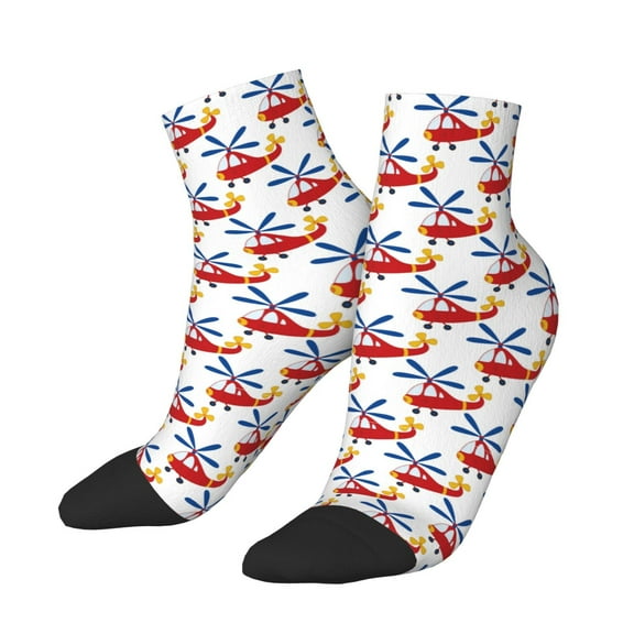 Uemuo Cartoon Helicopter Printed Crew Socks, Moisture-Wicking Socks, Athletic Socks for Men Breathable Cushion Socks Casual Sport Socks for Running Traveling