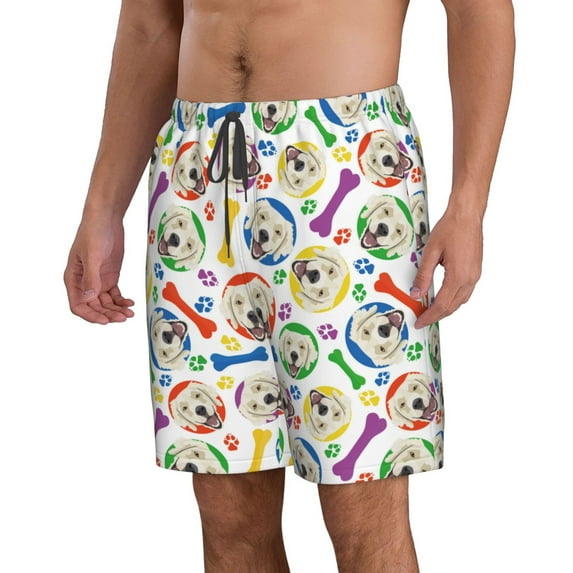 Uemuo Cartoon Labrador Retriever Pattern Men's Swim Trunks Hawaiian Beach Bathing Suit Swimsuits Beach Quick-Dry Shorts with Pockets-3X-Large
