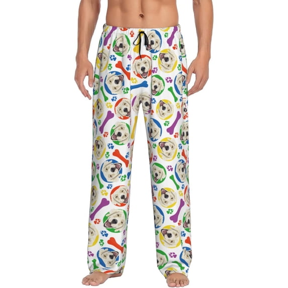 Uemuo Cartoon Labrador Retriever Pattern Men's Wide Leg Palazzo Lounge Pants with Pockets Light Weight Loose Comfy Casual Pajama Pants-X-Large