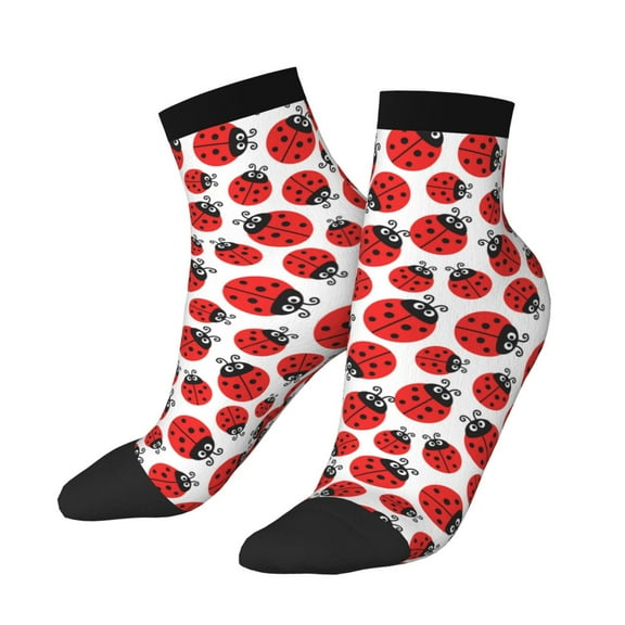 Uemuo Cartoon Ladybug Printed Crew Socks, Moisture-Wicking Socks, Athletic Socks for Men Breathable Cushion Socks Casual Sport Socks for Running Traveling