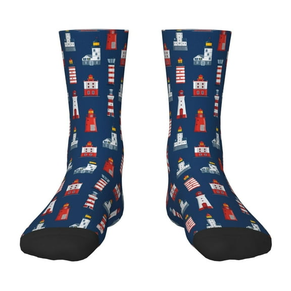 Uemuo Cartoon Lighthouse Printed Kids Boys Socks Seamless Crew Socks Crazy Funny Athletic Sport Socks for Children
