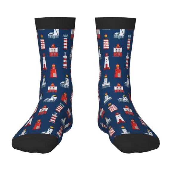 Uemuo Cartoon Lighthouse Printed Kids Boys Socks Seamless Crew Socks Crazy Funny Athletic Sport Socks for Children