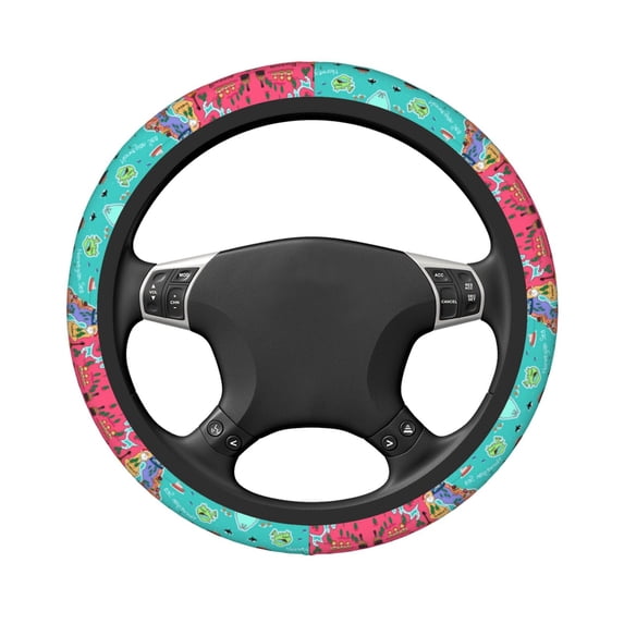 Uemuo Cartoon Map Of Europe Printed Car Elastic Steering Wheel Cover - Universal Car Accessory for Diverse Cars Anti-Slip, and Comfortable- 15"