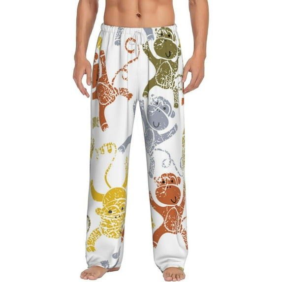 Uemuo Cartoon Monkey Pattern Men's Wide Leg Palazzo Lounge Pants with Pockets Light Weight Loose Comfy Casual Pajama Pants-XX-Large
