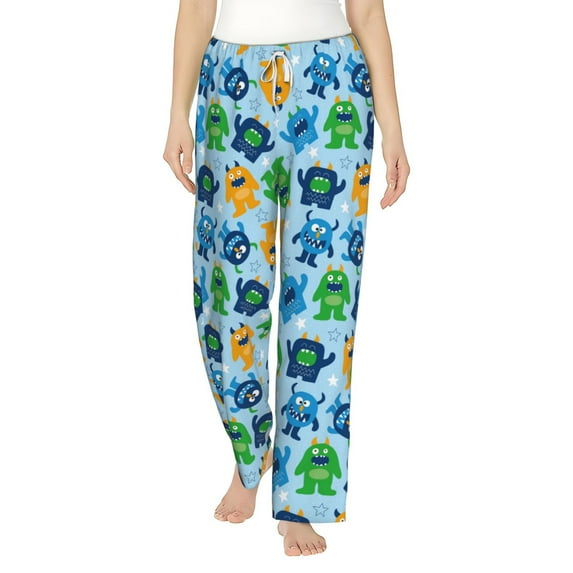 Uemuo Cartoon Monster Pattern Women's Wide Leg Palazzo Lounge Pants with Pockets Light Weight Loose Comfy Casual Pajama Pants-XX-Large