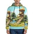 thumbnail image 1 of Uemuo Cartoon Mushroom House Pattern Men's Hoodie - Casual Pullover Hoodie with Kangaroo Pocket, Stylish Hooded Sweatshirt for Everyday Wear-XX-Large, 1 of 7