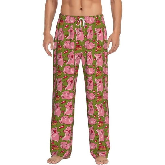 Uemuo Cartoon Pigs Pattern Men's Wide Leg Palazzo Lounge Pants with Pockets Light Weight Loose Comfy Casual Pajama Pants-X-Large