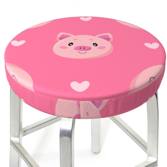 Uemuo Cartoon Pigs and Hearts Pattern Round Bar Stool Seat Covers Washable Stool Cushion Slipcover Elastic Bar Chair Covers-12 inch