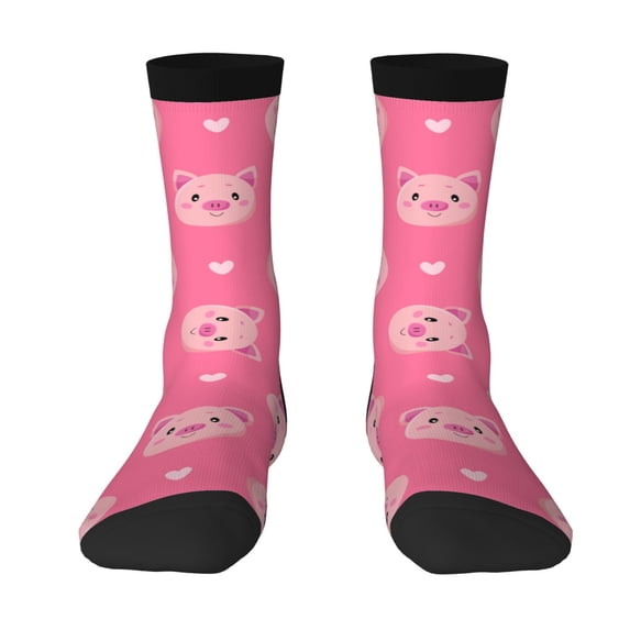 Uemuo Cartoon Pigs and Hearts Pattern Women's Crew Socks, Soft Durable Breathable Moisture-Wicking with Odor Control Cotton socks