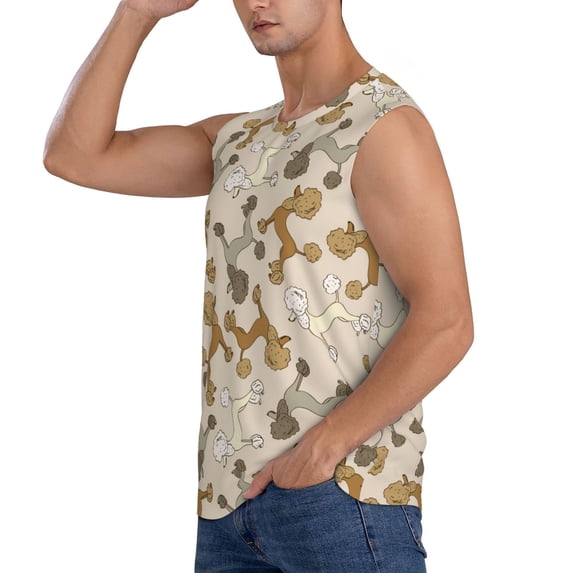 Uemuo Cartoon Poodle Dog Pattern Men's Sleeveless T-Shirt,Muscle Athletic Tank Top, Moisture-wicking Quick-dry Breathable Classic Tee Top for Gym Run Outdoor Sports-Small
