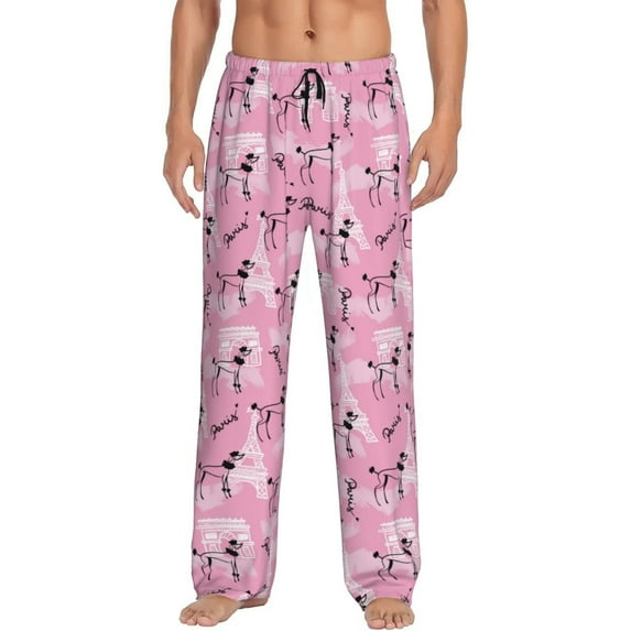 Uemuo Cartoon Poodle Dog Pattern Men's Wide Leg Palazzo Lounge Pants with Pockets Light Weight Loose Comfy Casual Pajama Pants-Medium
