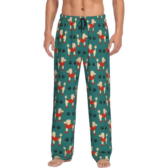 Uemuo Cartoon Poodle Dog Pattern Men's Wide Leg Palazzo Lounge Pants with Pockets Light Weight Loose Comfy Casual Pajama Pants-Medium