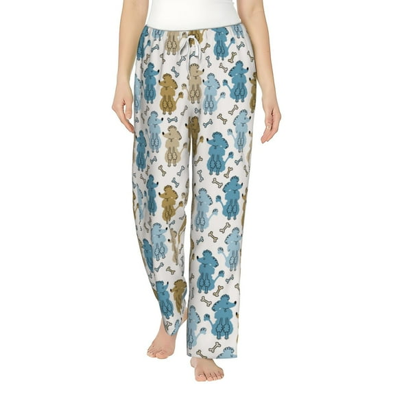 Uemuo Cartoon Poodle Dog Pattern Women's Wide Leg Palazzo Lounge Pants with Pockets Light Weight Loose Comfy Casual Pajama Pants-XX-Large