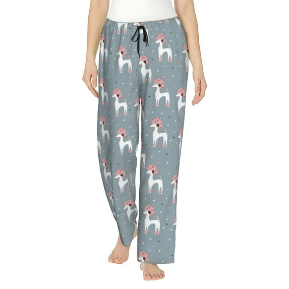 Uemuo Cartoon Poodle Dog Pattern Women's Wide Leg Palazzo Lounge Pants with Pockets Light Weight Loose Comfy Casual Pajama Pants-XX-Large