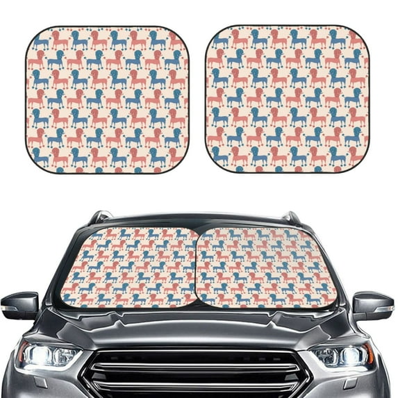 Uemuo Cartoon Poodle Dog Printed 2 PCS Car Windshield Sun Shade, Auto Sun Heat and UV Rays Blocker, Foldable Automotive Front Window Sunshade Protector
