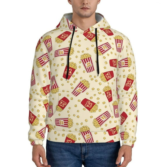 Uemuo Cartoon Popcorn Pattern Men's Hoodie - Casual Pullover Hoodie with Kangaroo Pocket, Stylish Hooded Sweatshirt for Everyday Wear-Small