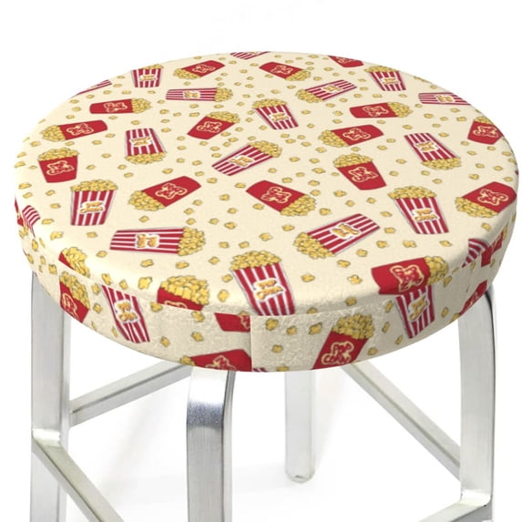 Uemuo Cartoon Popcorn Pattern Round Bar Stool Seat Covers Washable Stool Cushion Slipcover Elastic Bar Chair Covers-14 inch