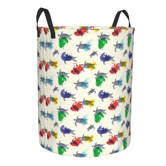 Uemuo Cartoon Sea Turtle Pattern Circular Laundry Hamper Basket with handles,Collapsible laundry basket,Large capacity laundry hamper,Laundry Organizer-Medium