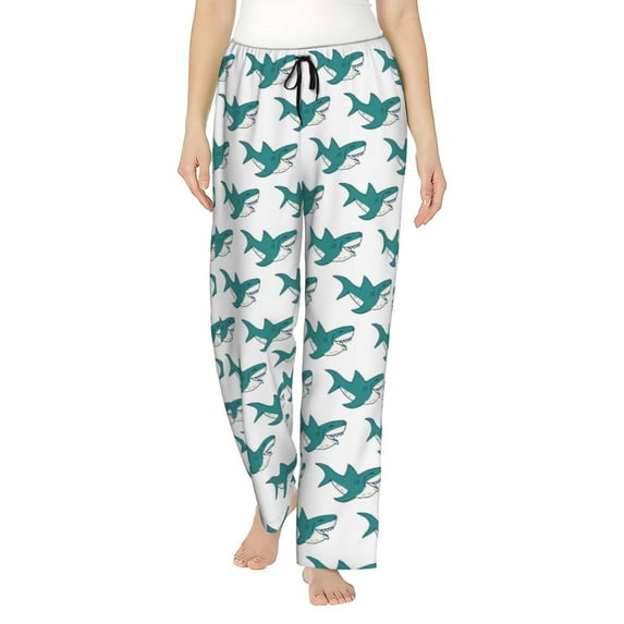 Uemuo Cartoon Shark Pattern Women's Wide Leg Palazzo Lounge Pants with Pockets Light Weight Loose Comfy Casual Pajama Pants-Small